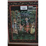 Two Indian watercolours, figures on a terrace and figures in a landscape, 11ins x 8ins, framed