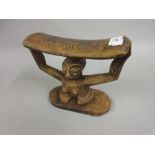 African Luba carved wooden figural head rest