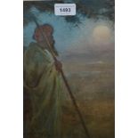 T.W. Morley, watercolour, an Arab figure in a moonlit landscape, signed and dated '09, 13ins x 8.