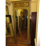 Tall painted bevelled edge arched wall mirror with relief moulded frieze