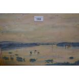 Watercolour on silk, figures in a paddy field, signed Henann and a pastel, boats at a Regatta