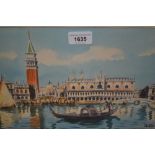 Watercolour, Venice scene, watercolour, figure in a garden, and a watercolour, boats on a river