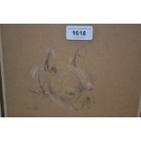 Charcoal drawing highlighted with white, head study of a French bulldog, indistinctly signed, 8.5ins