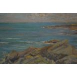 Oil on canvas board, rocky coastal landscape, with signature ' L. Grier ', 12inx 14ins