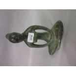 Mid 20th Century green patinated bronze figure of a seated nude female, 9.5ins high