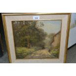 Early 20th Century oil on board, figures on a track with horse and cart, indistinctly signed,