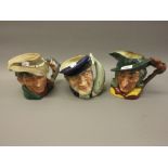 Group of three Royal Doulton Toby jugs, Pied Piper, Captain Ahab and The Poacher