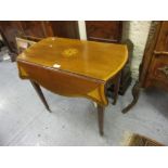 19th Century mahogany satinwood boxwood and ebony inlaid drop-leaf Pembroke table with single end