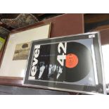 Framed record, Level 42 ' Take Care of Yourself ' and a framed antique photograph, horse drawn