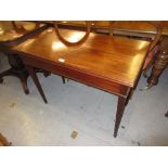 George III mahogany rectangular fold-over card table, the moulded top above a plain frieze on square