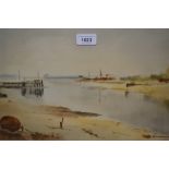 John Snelling coloured print, estuary scene together with a coloured print, Portsmouth Harbour
