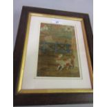 Small late 18th or early 19th Century Berlin silk work picture of a dog and sheep in a landscape,