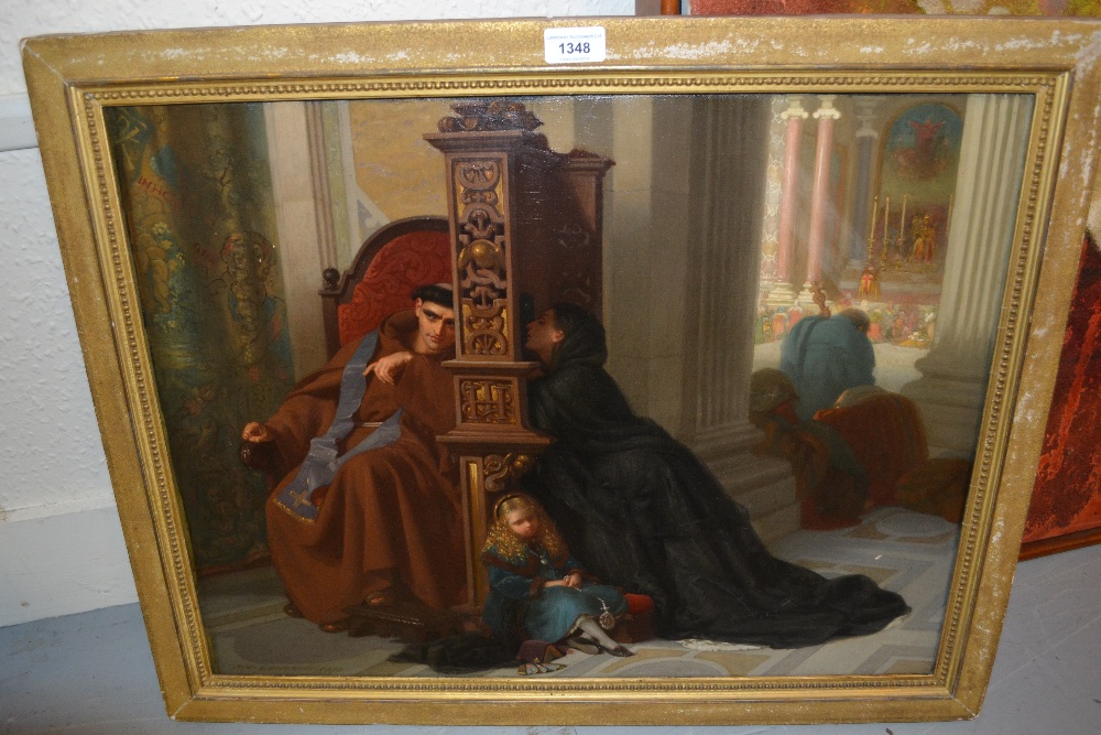 Rudolph W.A. Lehmann, oil on canvas, ' The Confession ', signed and dated 1872, 18.5ins x 24ins, - Image 2 of 2