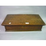 19th Century rectangular oak box with hinged cover, small mahogany sarcophagus shaped tea caddy,