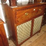 George III mahogany and inlaid secretaire chest, the moulded top above a fitted drawer with two