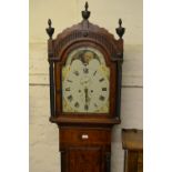 Early 19th Century mahogany and line inlaid longcase clock, the painted dial with moon phase arch,