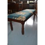 Pair of rectangular mahogany stools with floral upholstered cushions (19th Century and later