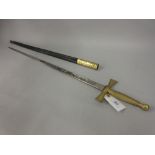 Late 19th / early 20th Century court sword with scabbard, the steel blade inscribed Spencer &