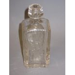 Antique rectangular glass bottle etched with double headed eagle and dated 1743 15.5cm high. Good