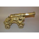 20th Century cast brass model of a cannon on a carriage