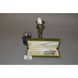 Silver handled letter opener and bookmark, a specimen vase and a perfume bottle