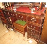 Reproduction mahogany twin pedestal desk with a red leather inset top together with a matching