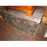 19th Century metal bound trunk and a circular occasional table on bobbin legs