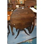 18th Century circular oak tilt top pedestal table on turned column and tripod support