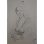 Francis Bott, pencil drawing, half length female nude study, signed, 16.5ins x 12ins, in a