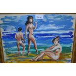 20th Century oil on canvas board, study of nude bathers, indistinctly signed in pencil, dated '85,