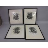 Two pairs of Russian black and white Limited Edition lithographs, studies of bearded men, signed