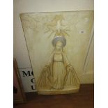 Rectangular plaster wall plaque relief moulded with the Virgin Mary