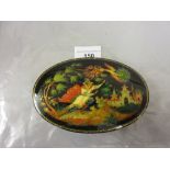 Russian oval papier mache box with painted cover