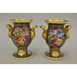 Pair of good quality early 19th Century Spode two handled porcelain small vases painted with flowers