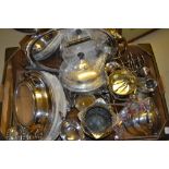 Pair of good quality silver plated oval entree dishes, two plated toast racks, spirit burner on
