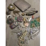 9ct Yellow gold mounted bracelet, silver cigarette case and a quantity of various other costume