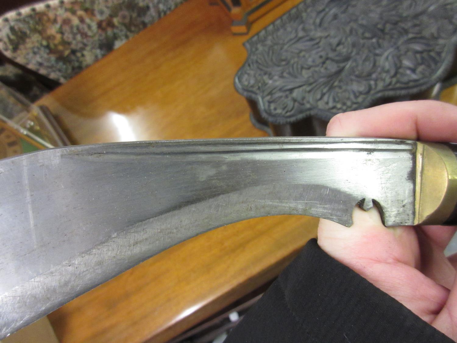 Antique kukri with horn grip, a leather cased dagger and two moulding planes - Image 6 of 9