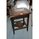 Small rectangular carved oak two tier occasional table