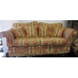 Modern floral damask upholstered three-seat sofa