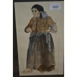 N. Sinclair, watercolour, full length study of a peasant woman, signed, 11ins x 6.5ins, framed