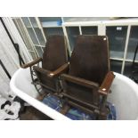Pair of 1920's Chinese cast iron and wooden cinema seats