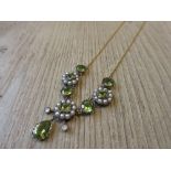 Peridot, seed pearl and diamond set necklace