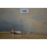 19th Century watercolour, study of fishermen in fishing boats, 7ins x 11ins, together with