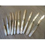 Group of ten various mainly 19th Century silver and mother of pearl fruit knives