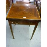 Edwardian mahogany and satinwood inlaid envelope card table raised on square tapering supports