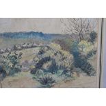 Lucien Pissarro, watercolour, ' Farnham ', a landscape with gorse bushes to the foreground and