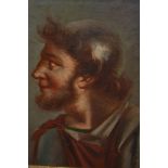 19th Century oak framed oil on card, head and shoulder portrait of a Roman, 10.5ins x 9ins