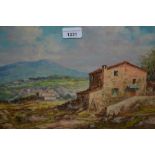 G. Pugliese, oil on canvas, dwellings in a Continental landscape, signed, 12ins x 18ins, in a