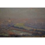 Albert Malet, oil on canvas, extensive view of the port of Rouen, signed, 14.5ins x 21.5ins, gilt