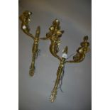 Pair of Regency style brass twin light wall sconces